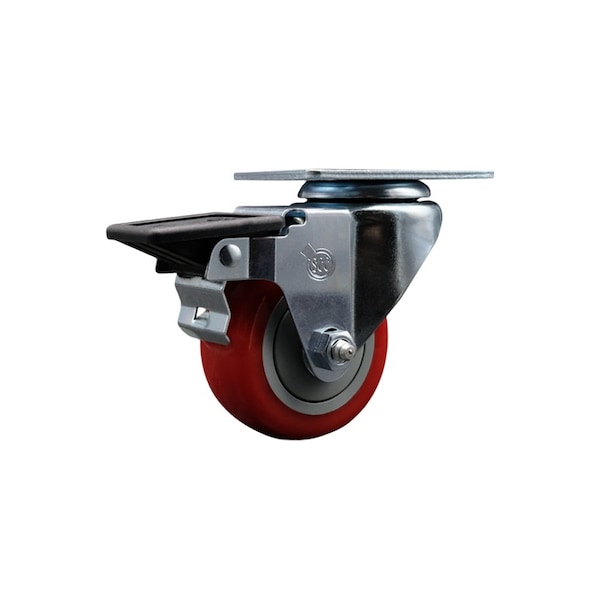 3'' Red Poly Wheel Swivel Top Plate Caster Posi Brake